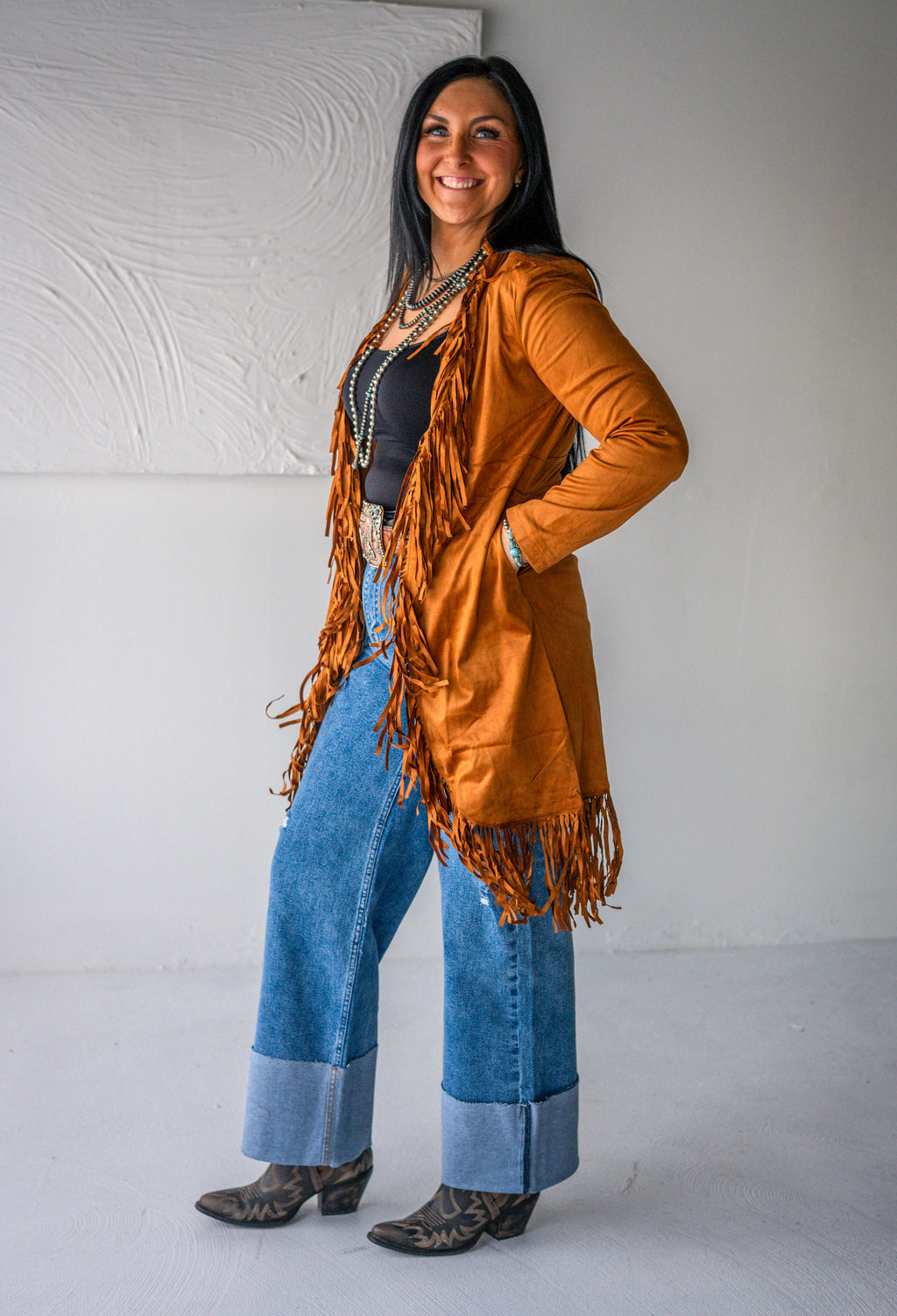Suede Fringed Cardigan