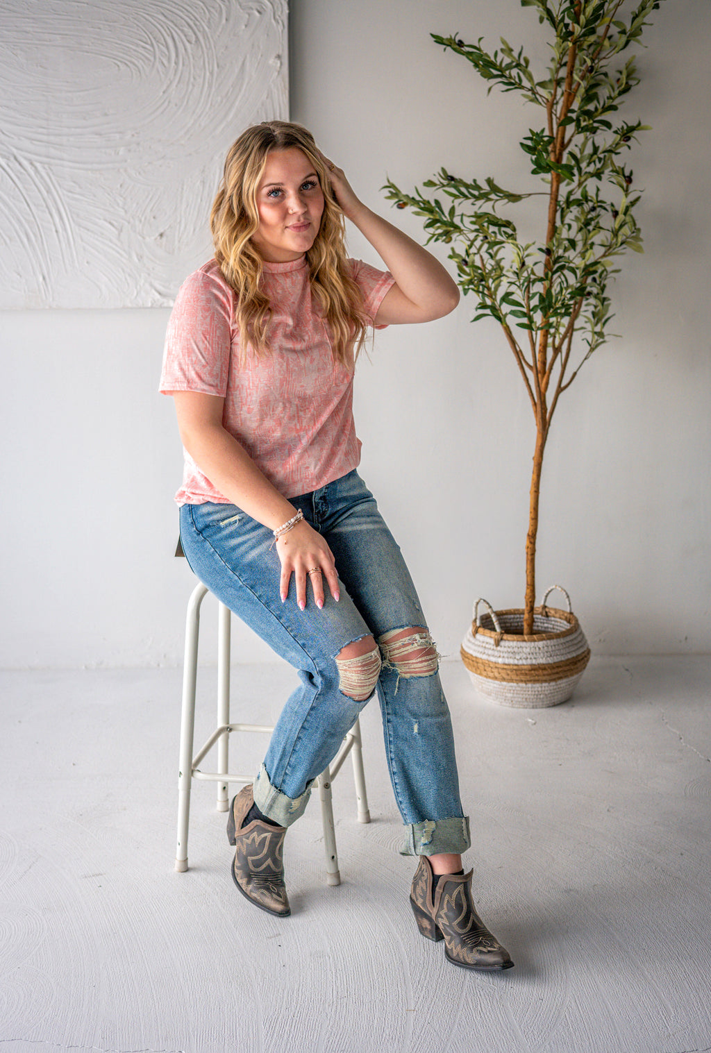 Stone Wash Boyfriend Jeans