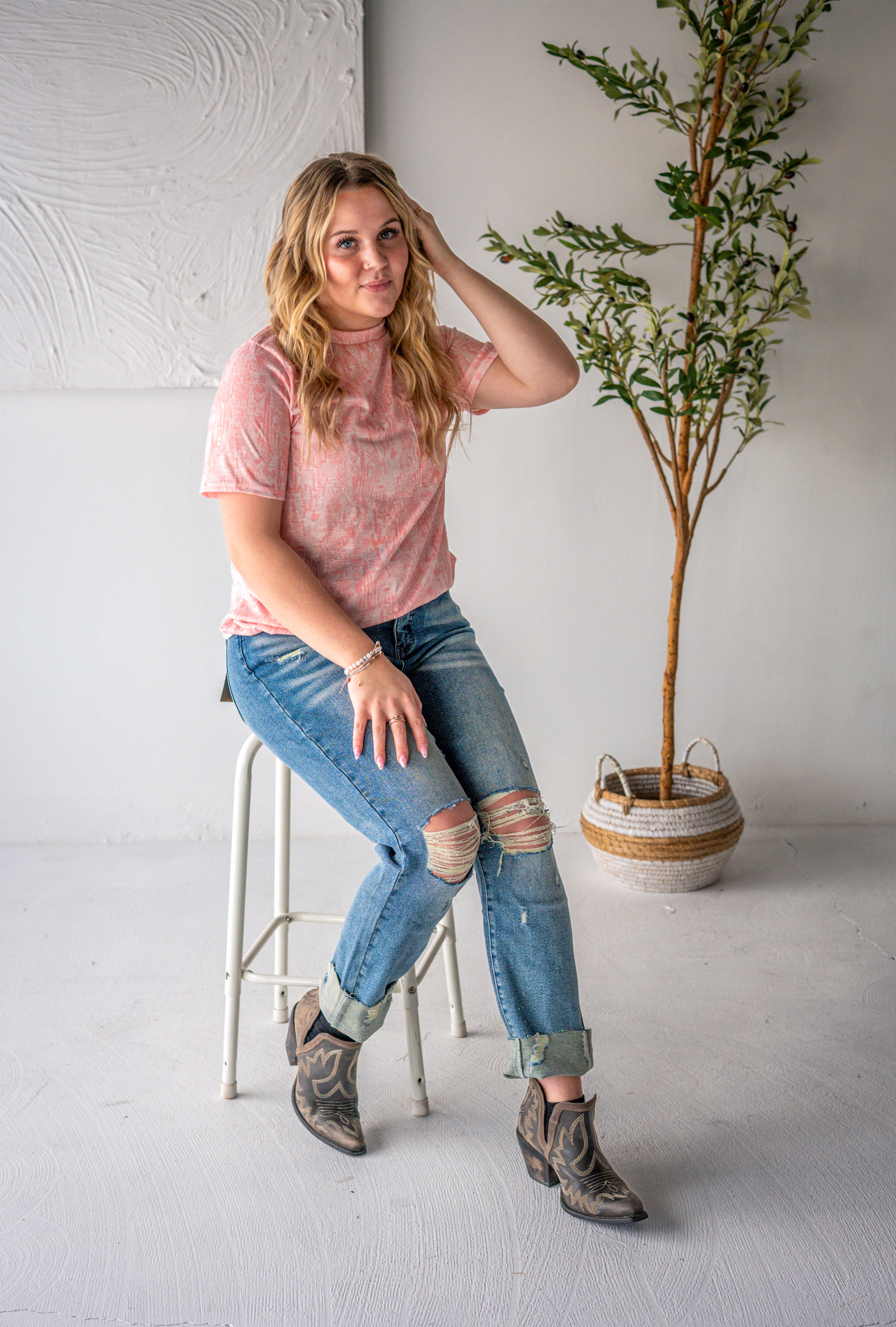 Stone Wash Boyfriend Jeans