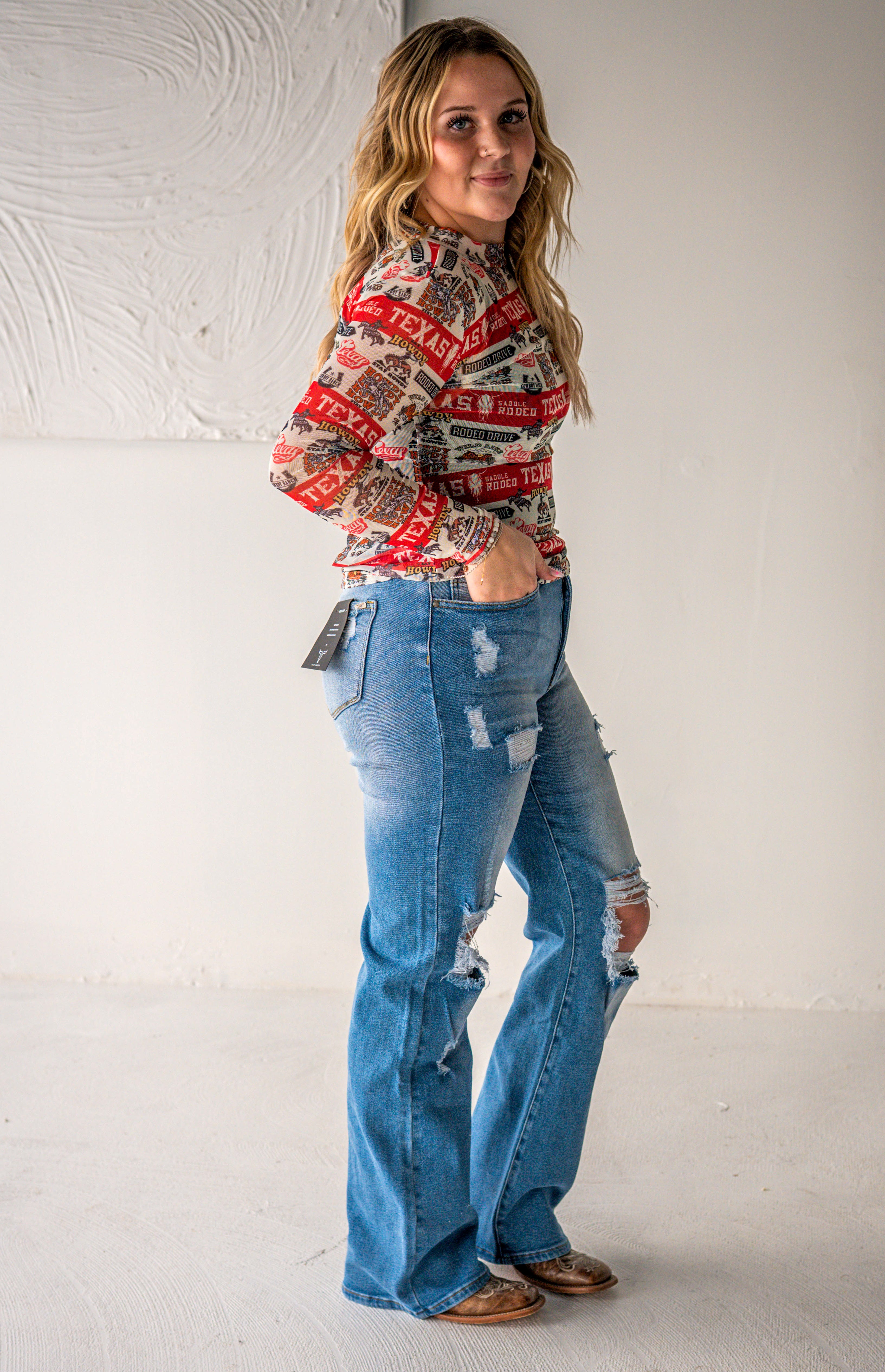 Light Wash High Rise Distressed Bootcut Jeans