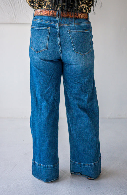 Dark Wash High Rise Trouser Jeans