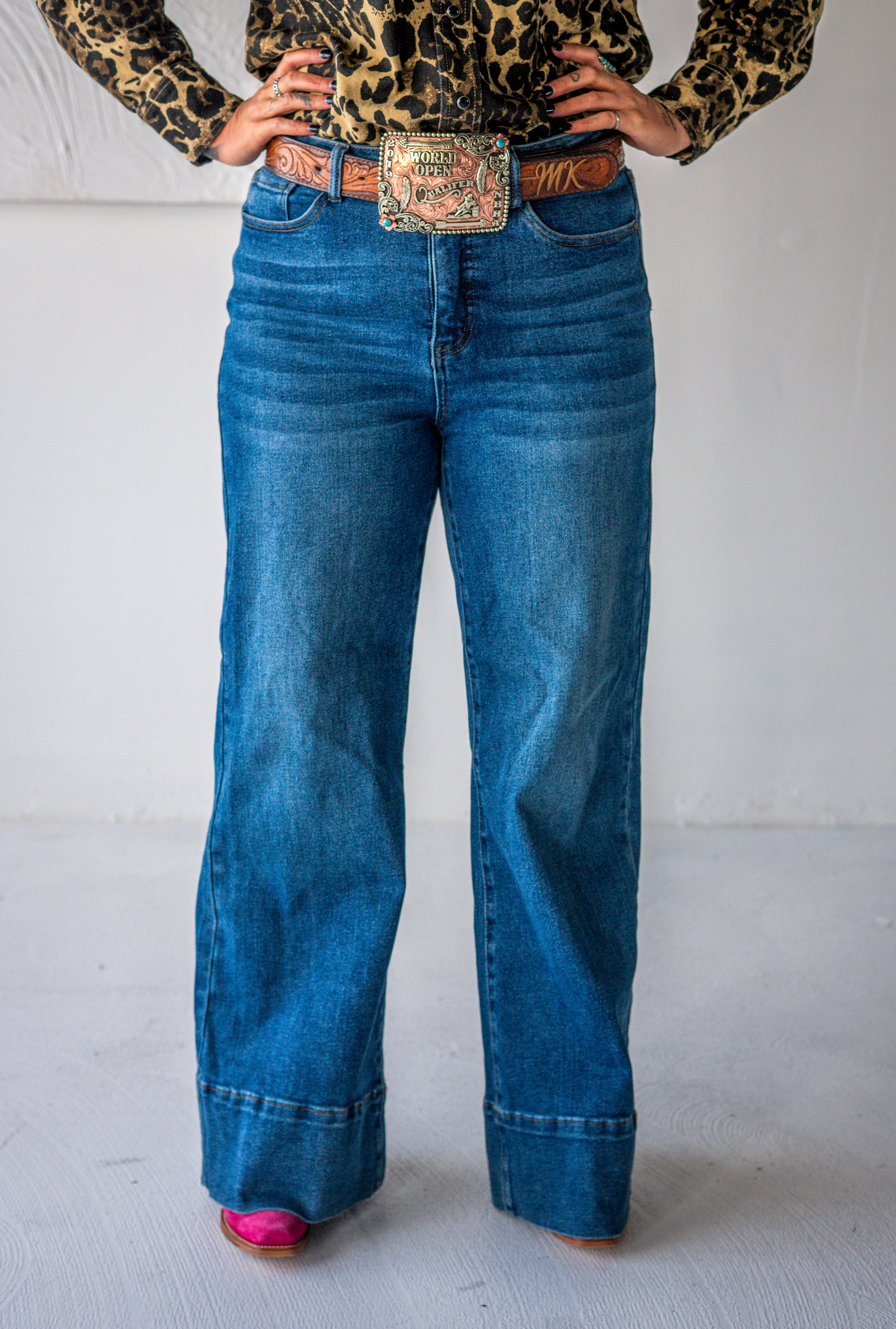 Dark Wash High Rise Trouser Jeans