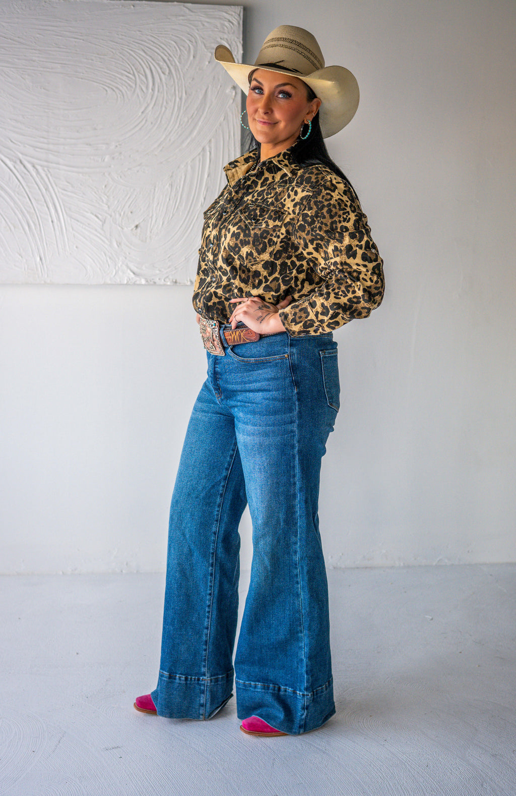 Leopard Denim Pearl Snap