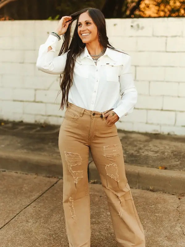 Camel Distressed Jeans
