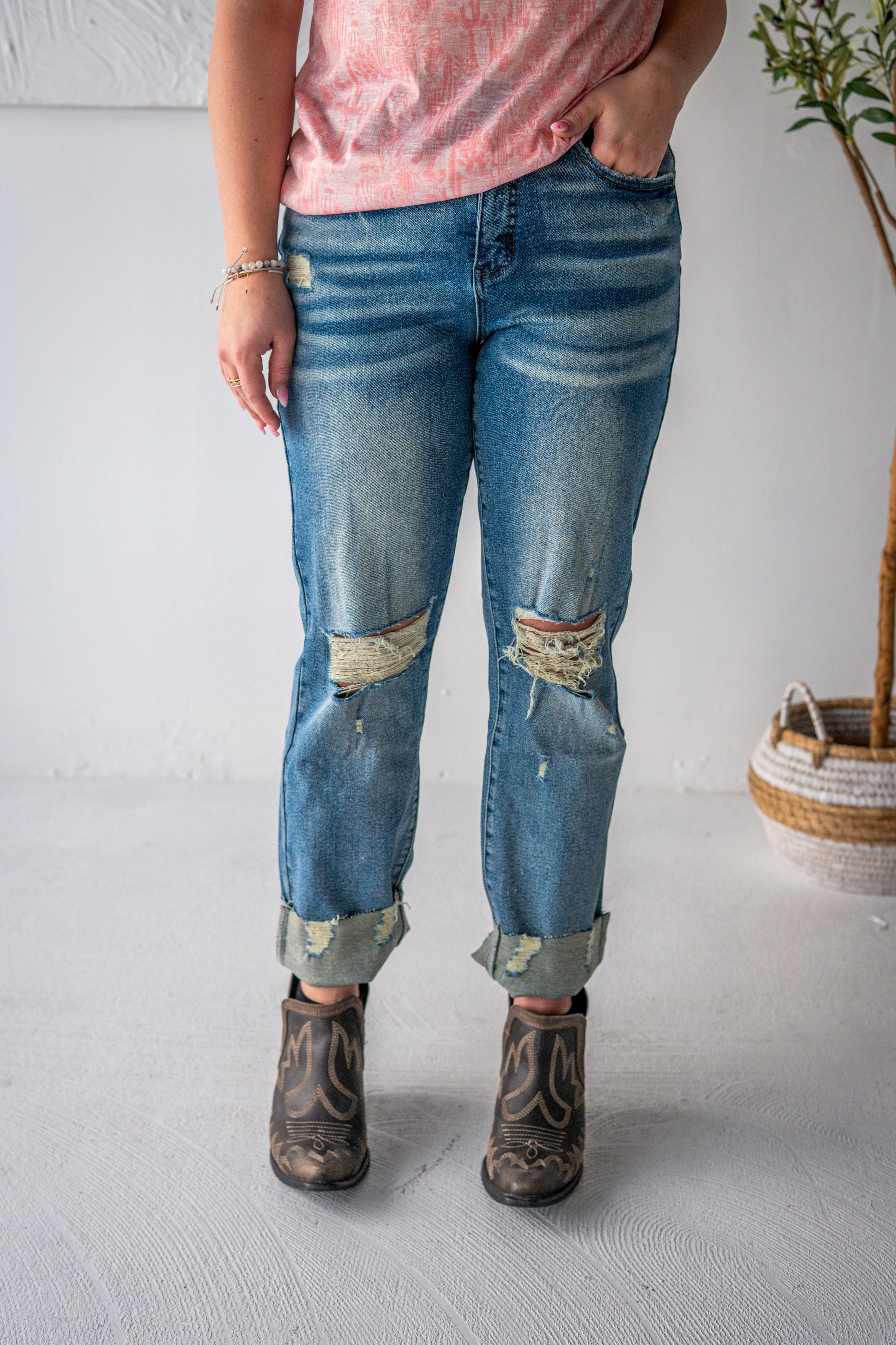Stone Wash Boyfriend Jeans