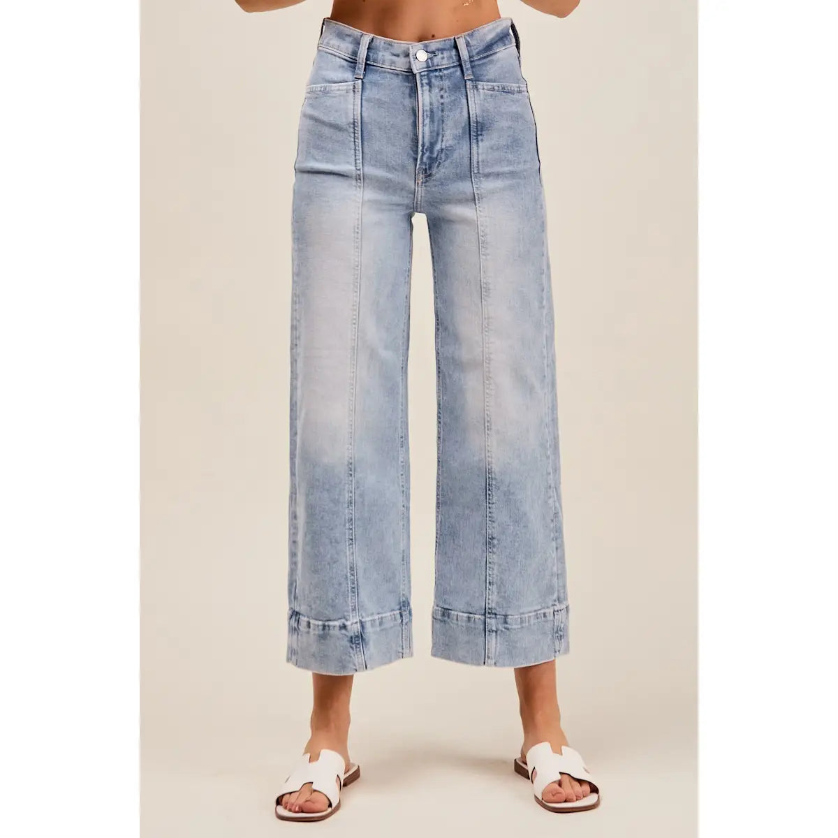 Wide Leg Cuffed Capri Jean