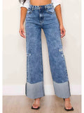 Vintage Stone Wide Leg Cuffed Jean