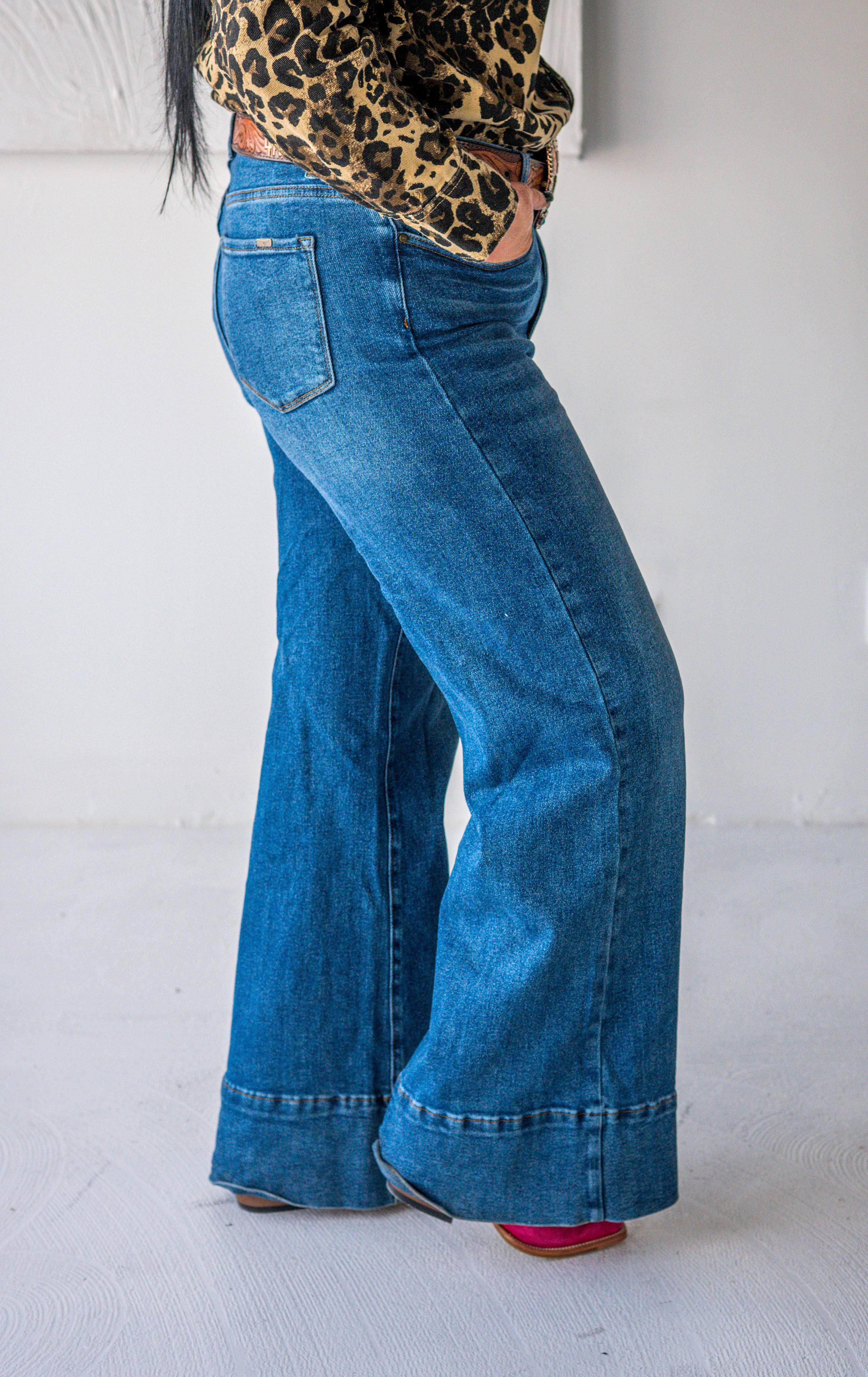 Dark Wash High Rise Trouser Jeans
