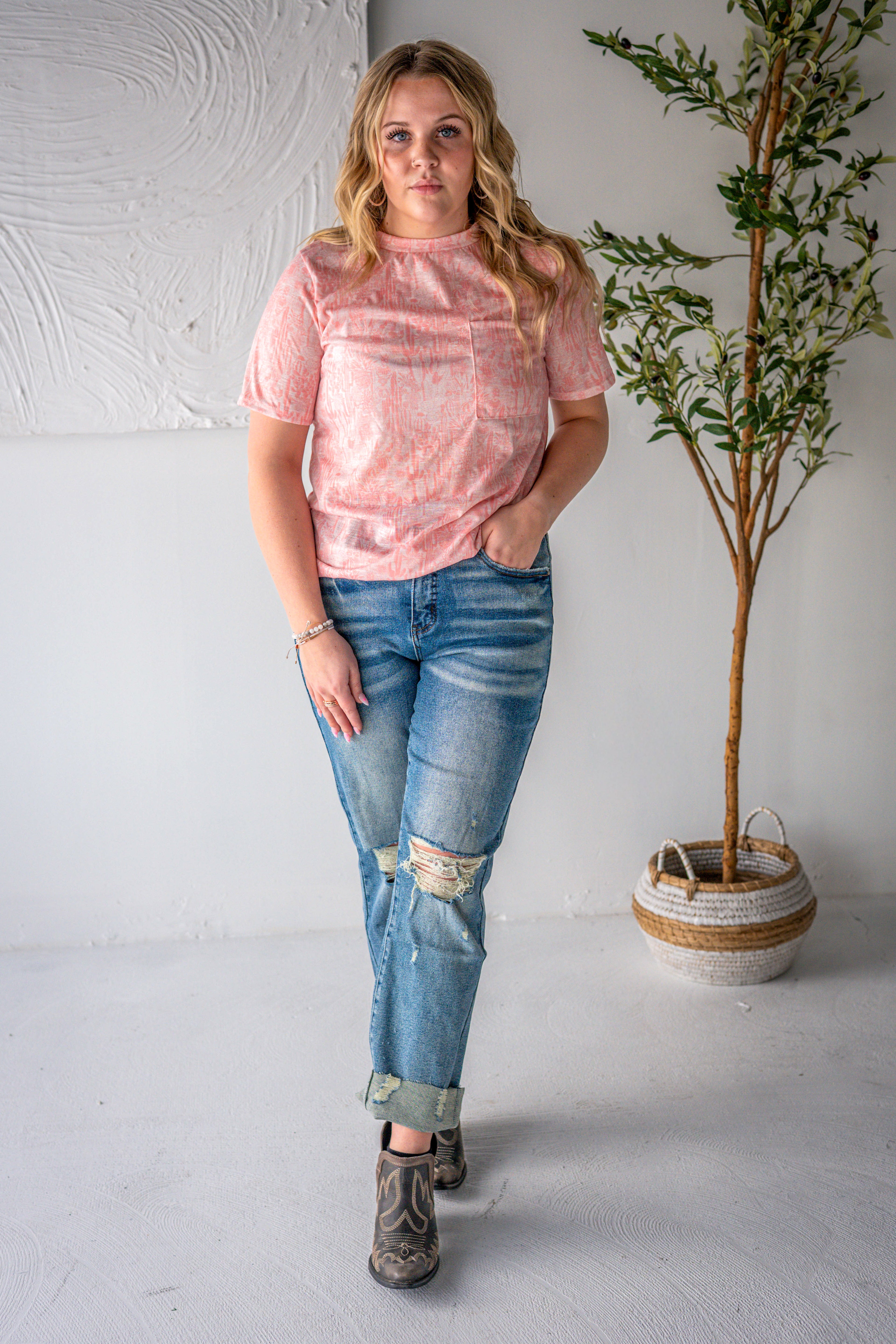 Stone Wash Boyfriend Jeans