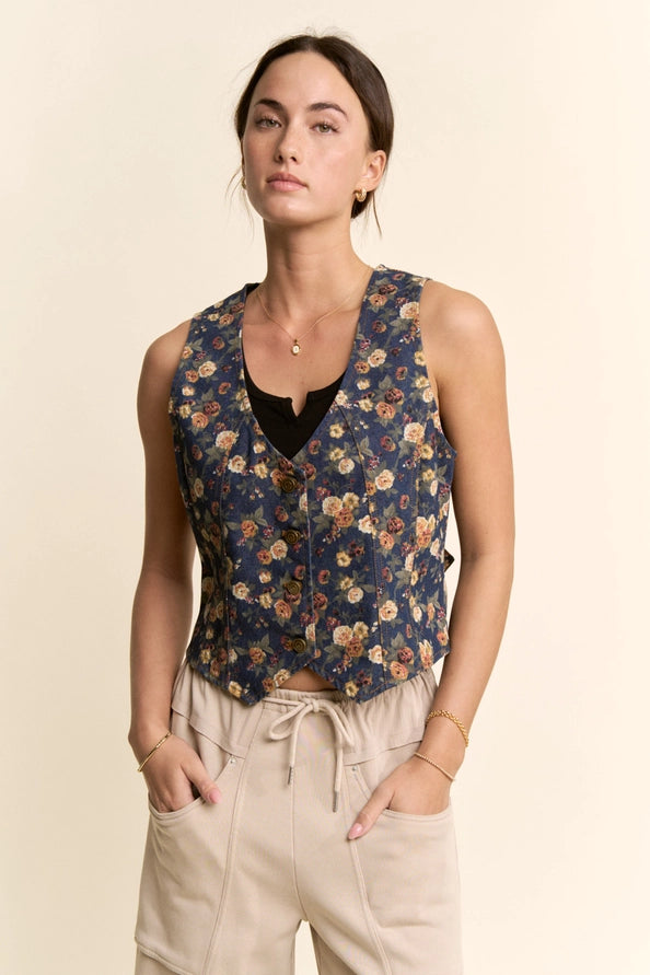Flower Denim Vest