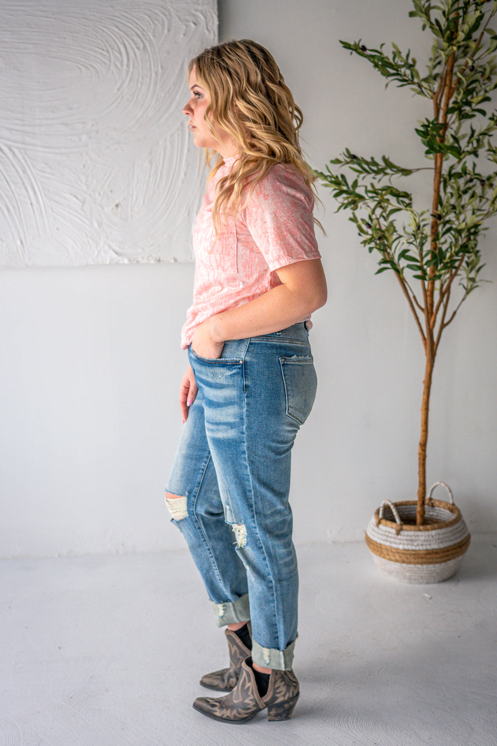 Stone Wash Boyfriend Jeans