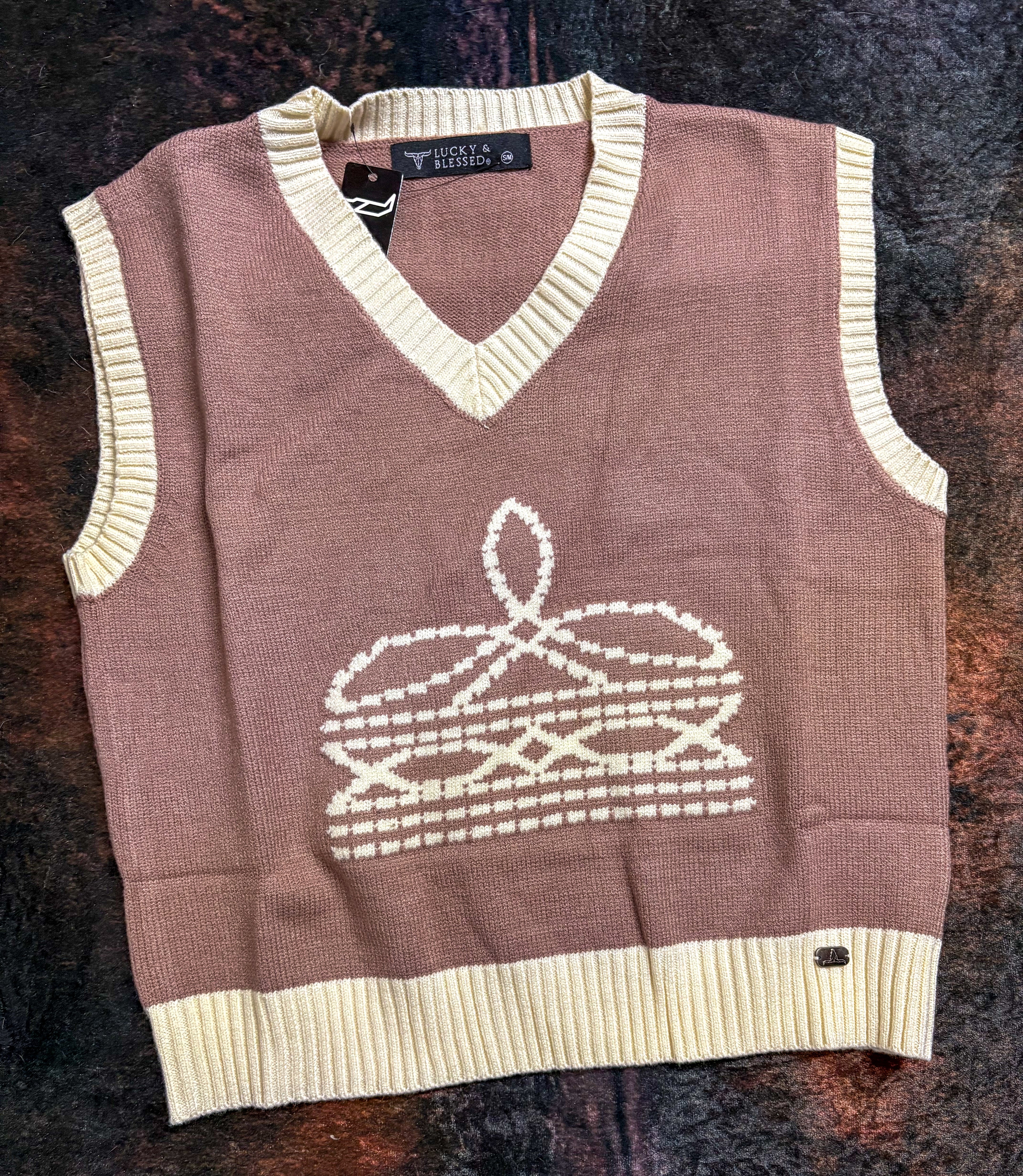 Beige Ivory Boot Stitch Knit Vest