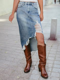 Irregular Distressed Bottom Denim Skirt