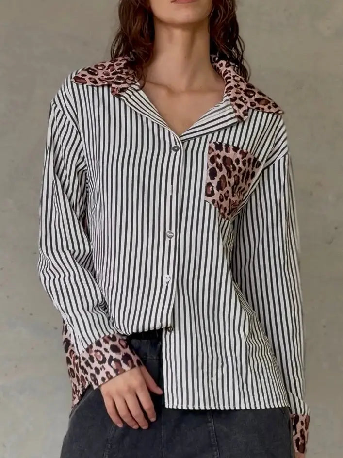 Striped Leopard Button Up