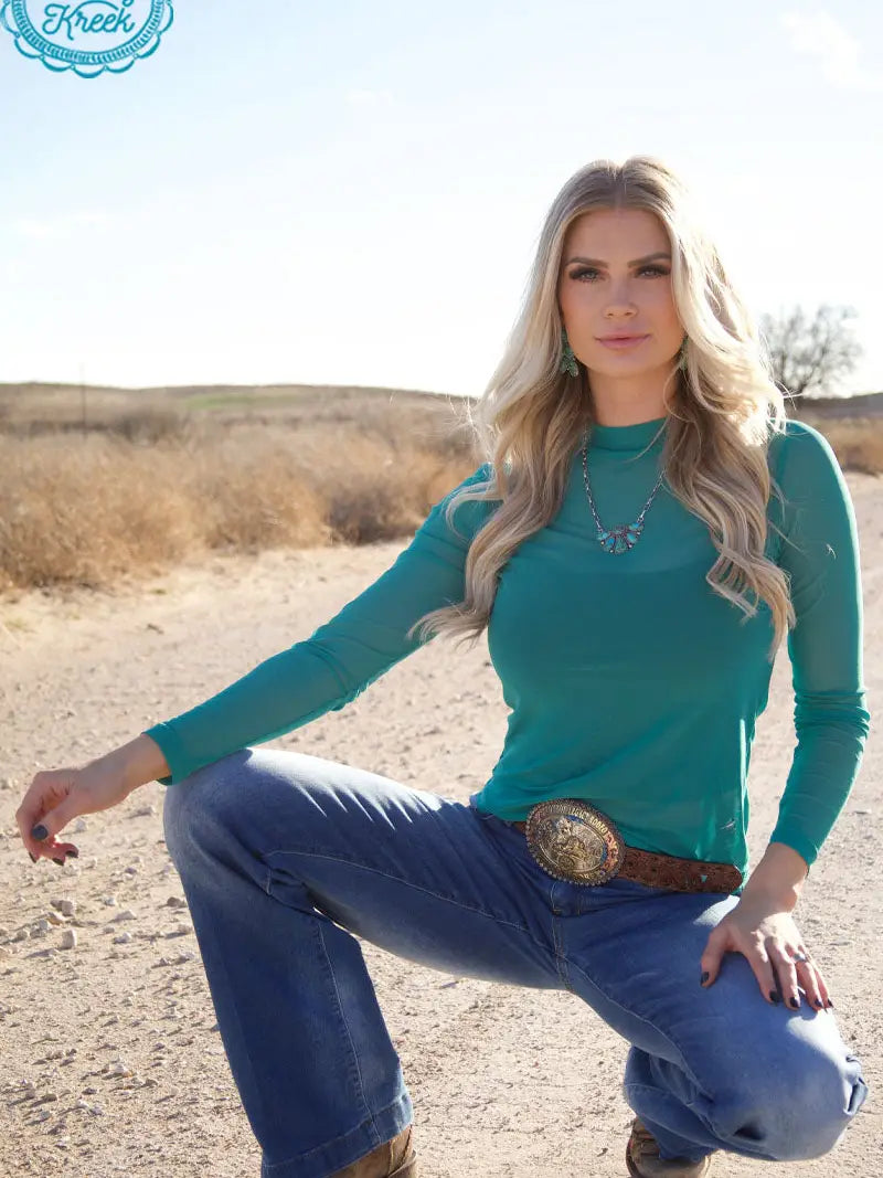 Turquoise Mesh Long Sleeve