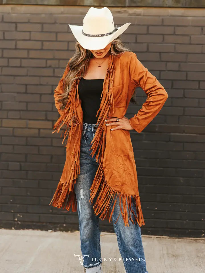 Suede Fringed Cardigan