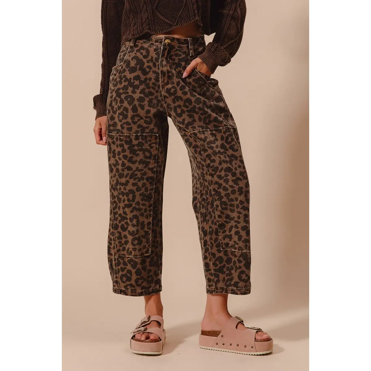 Mocha Leopard Barrel Jeans