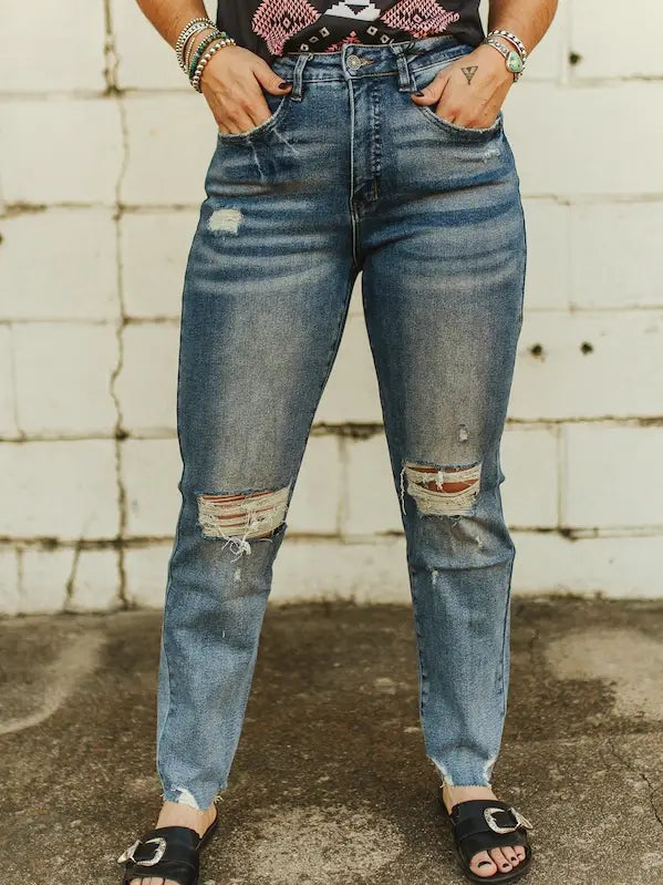 Stone Wash Boyfriend Jeans